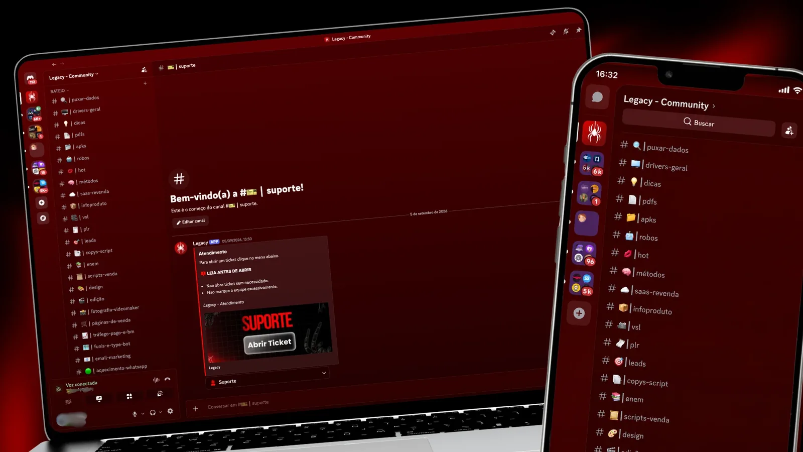 Legacy Community aberta no computador e no celular