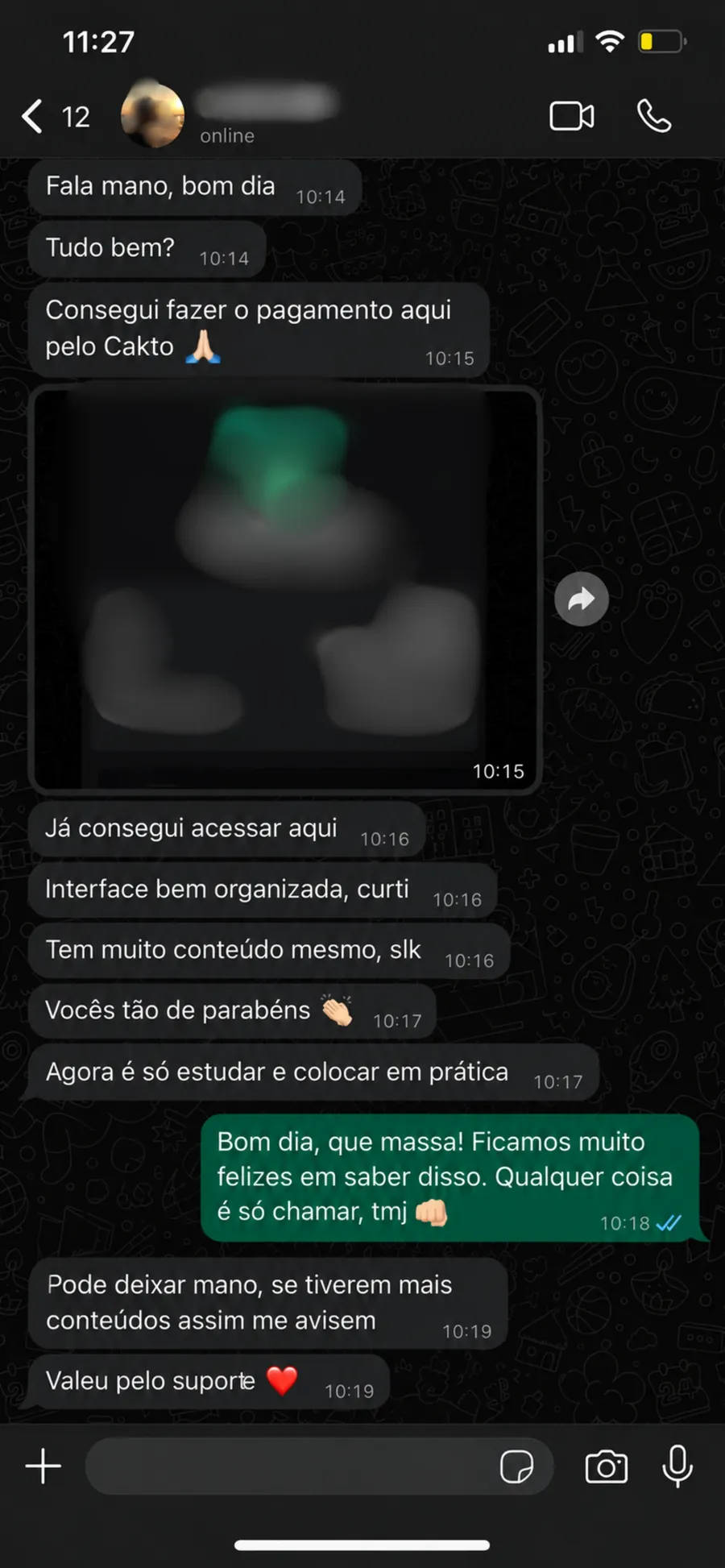 Conversa com feedback de membro da Legacy 1